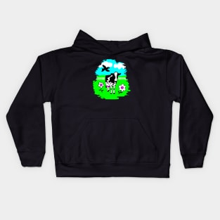 Happy Cow in Flowered Pasture Kids Hoodie